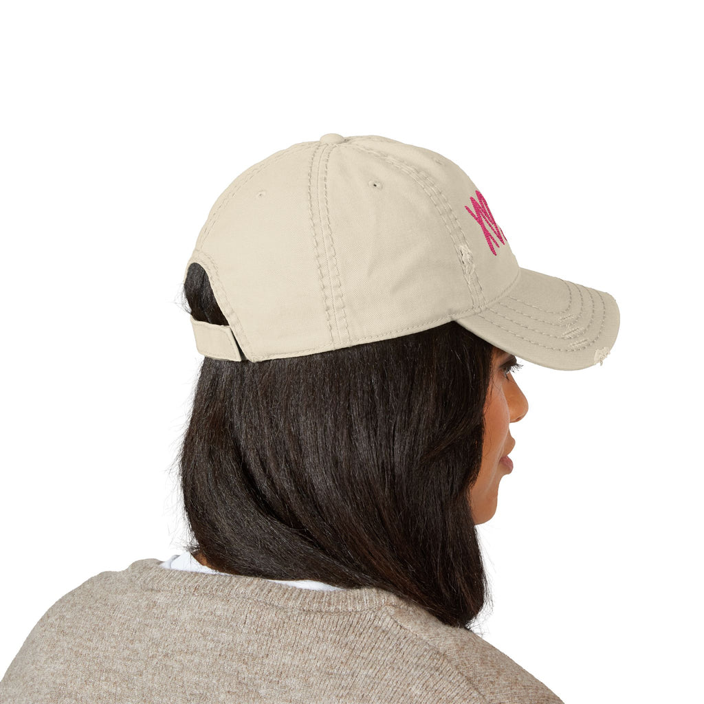 Distressed Embroidered Hat — Pink XOXO Heart Baseball Cap