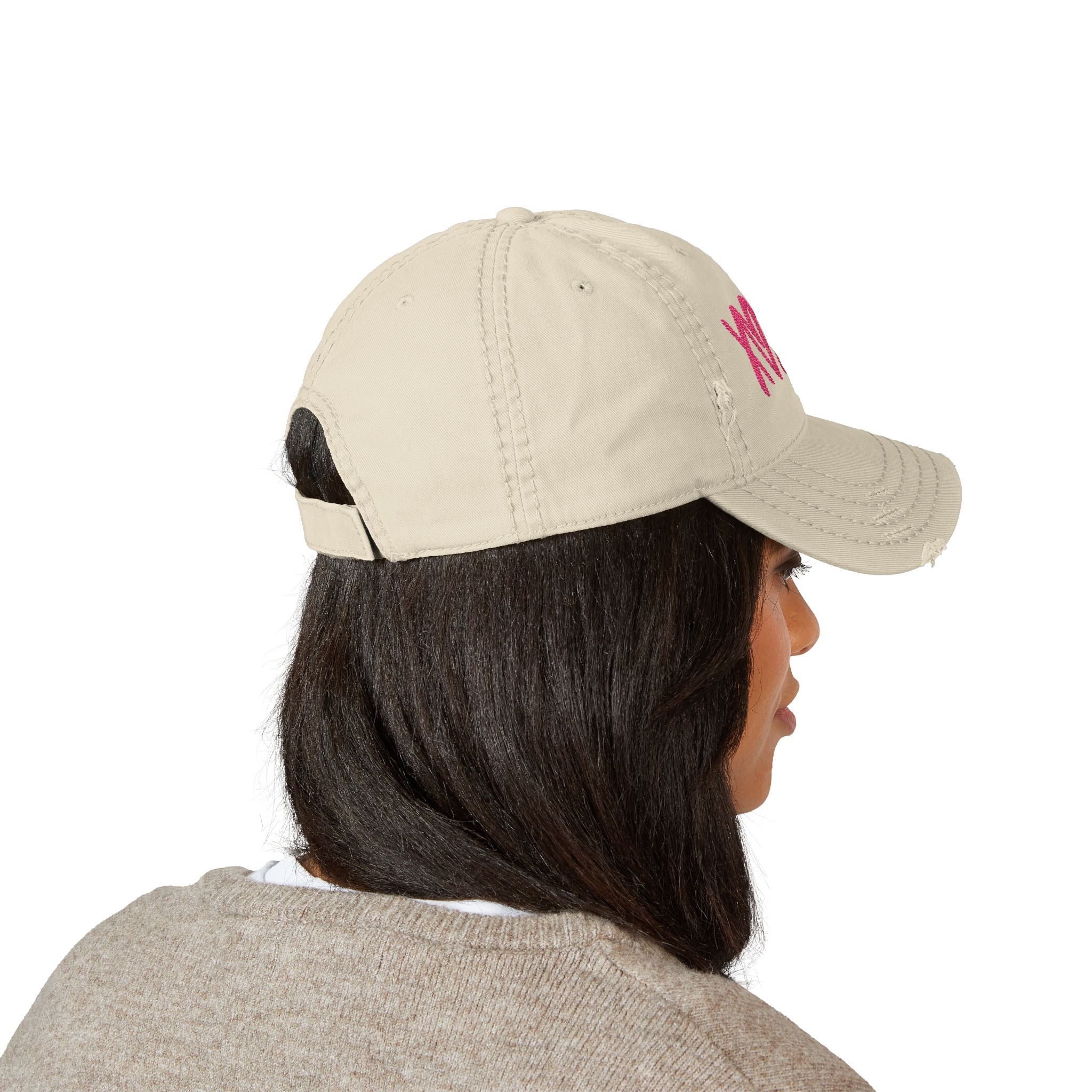 Distressed Embroidered Hat — Pink XOXO Heart Baseball Cap