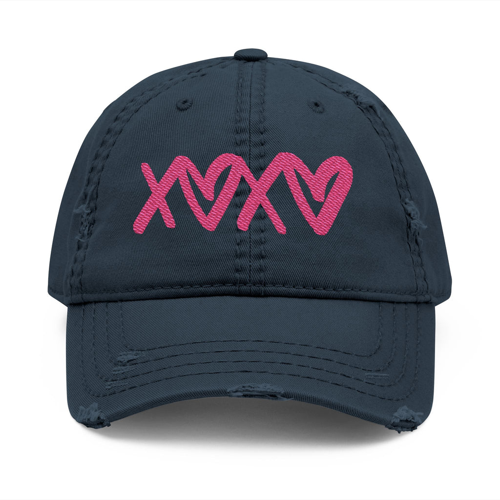 Distressed Embroidered Hat — Pink XOXO Heart Baseball Cap