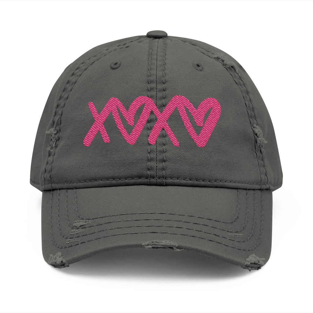 Distressed Embroidered Hat — Pink XOXO Heart Baseball Cap