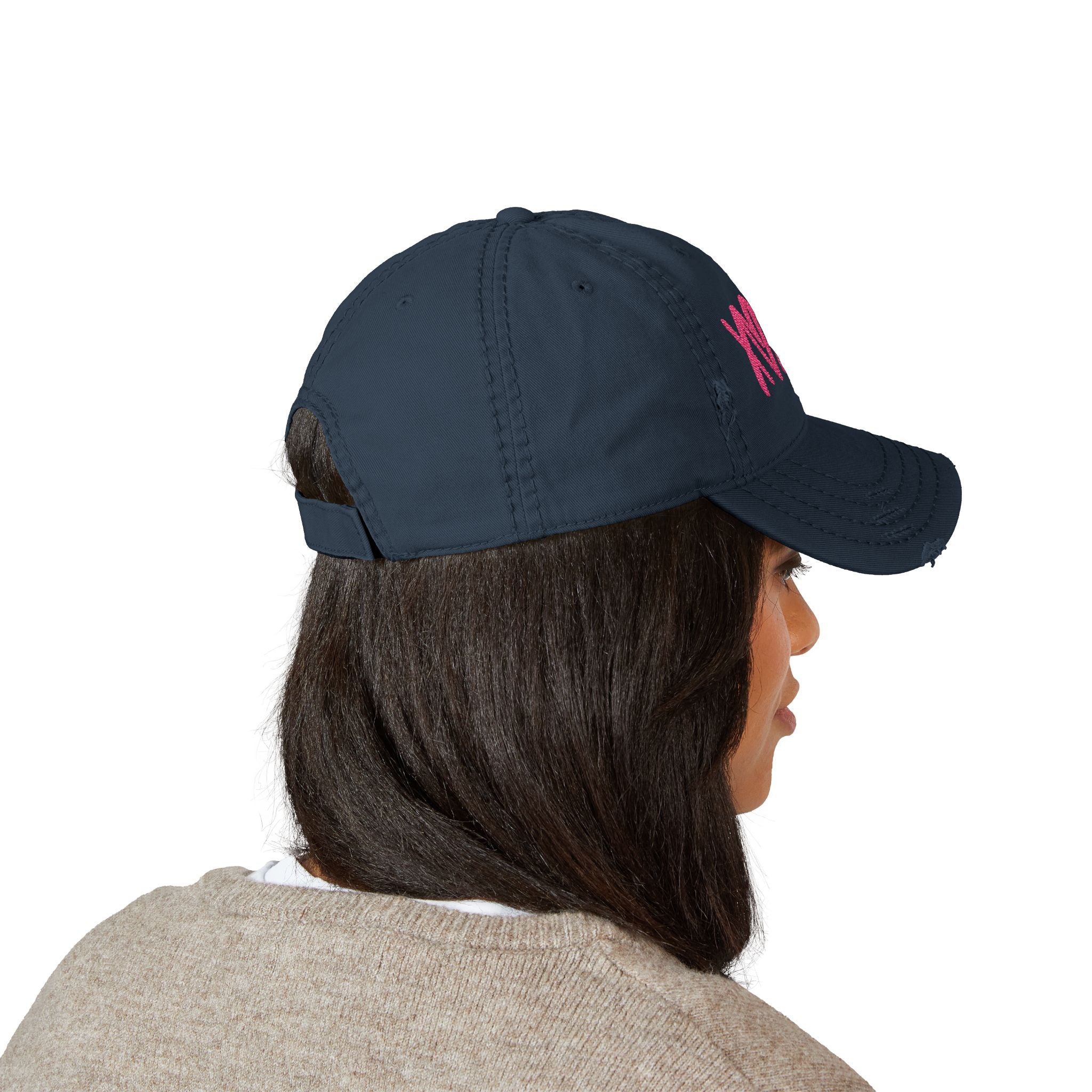 Distressed Embroidered Hat — Pink XOXO Heart Baseball Cap