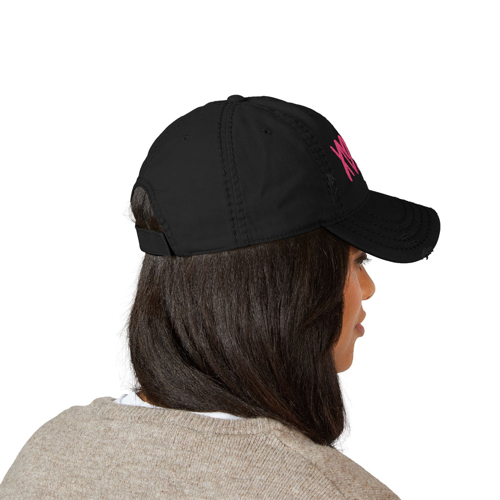 Distressed Embroidered Hat — Pink XOXO Heart Baseball Cap
