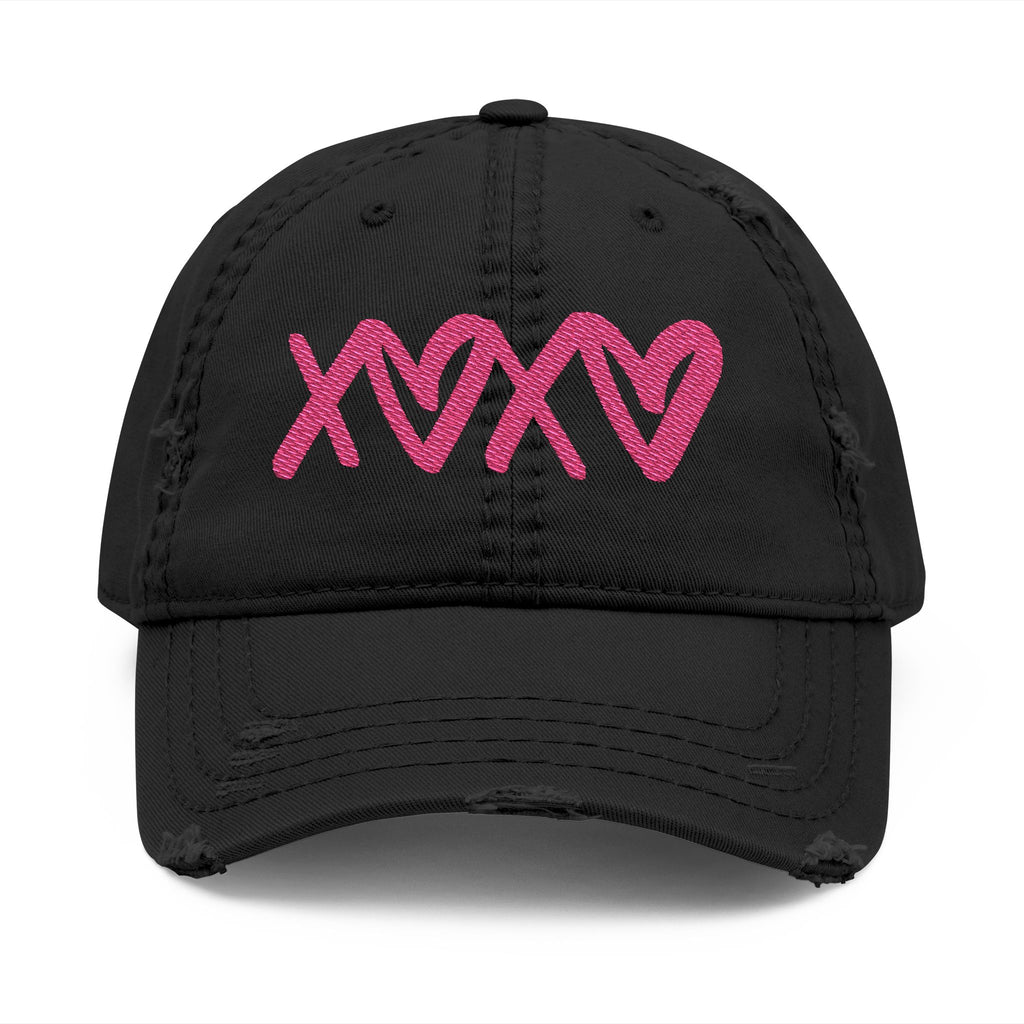 Distressed Embroidered Hat — Pink XOXO Heart Baseball Cap