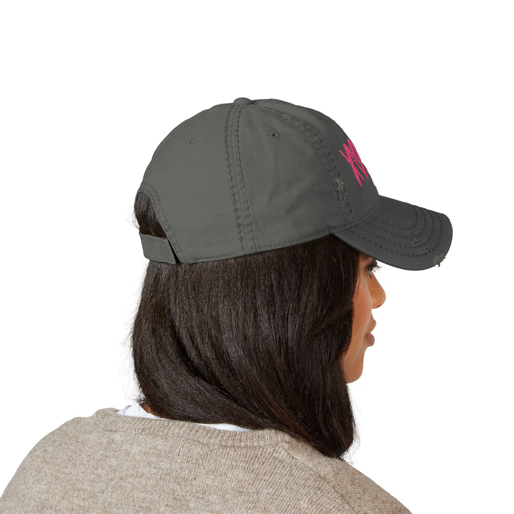 Distressed Embroidered Hat — Pink XOXO Heart Baseball Cap
